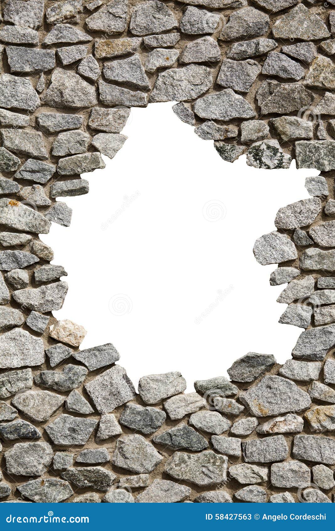 stone wall frame with empty hole. png available