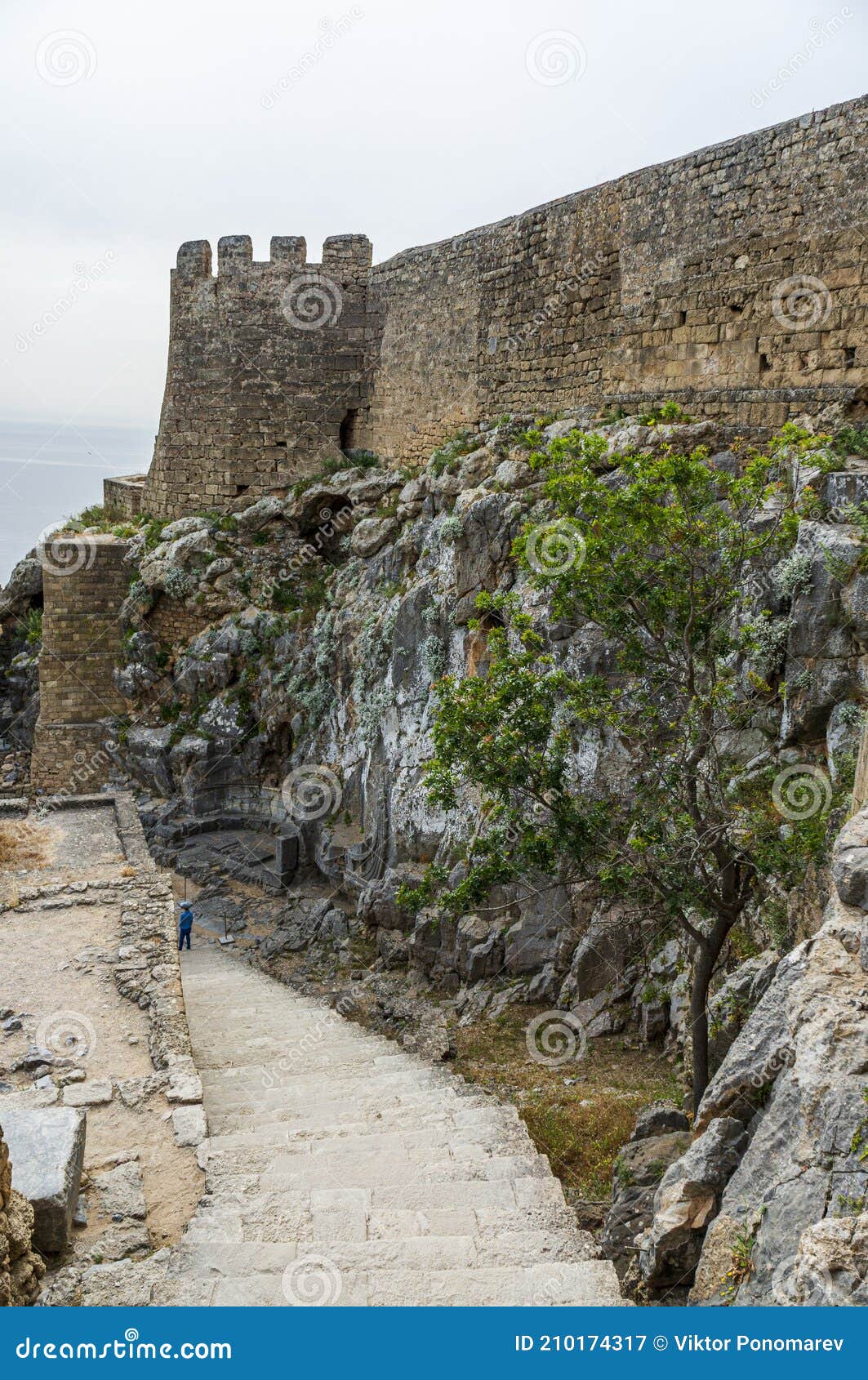 Stone Walls of a Fortress in Rhodes. Stock Image - Image of beach