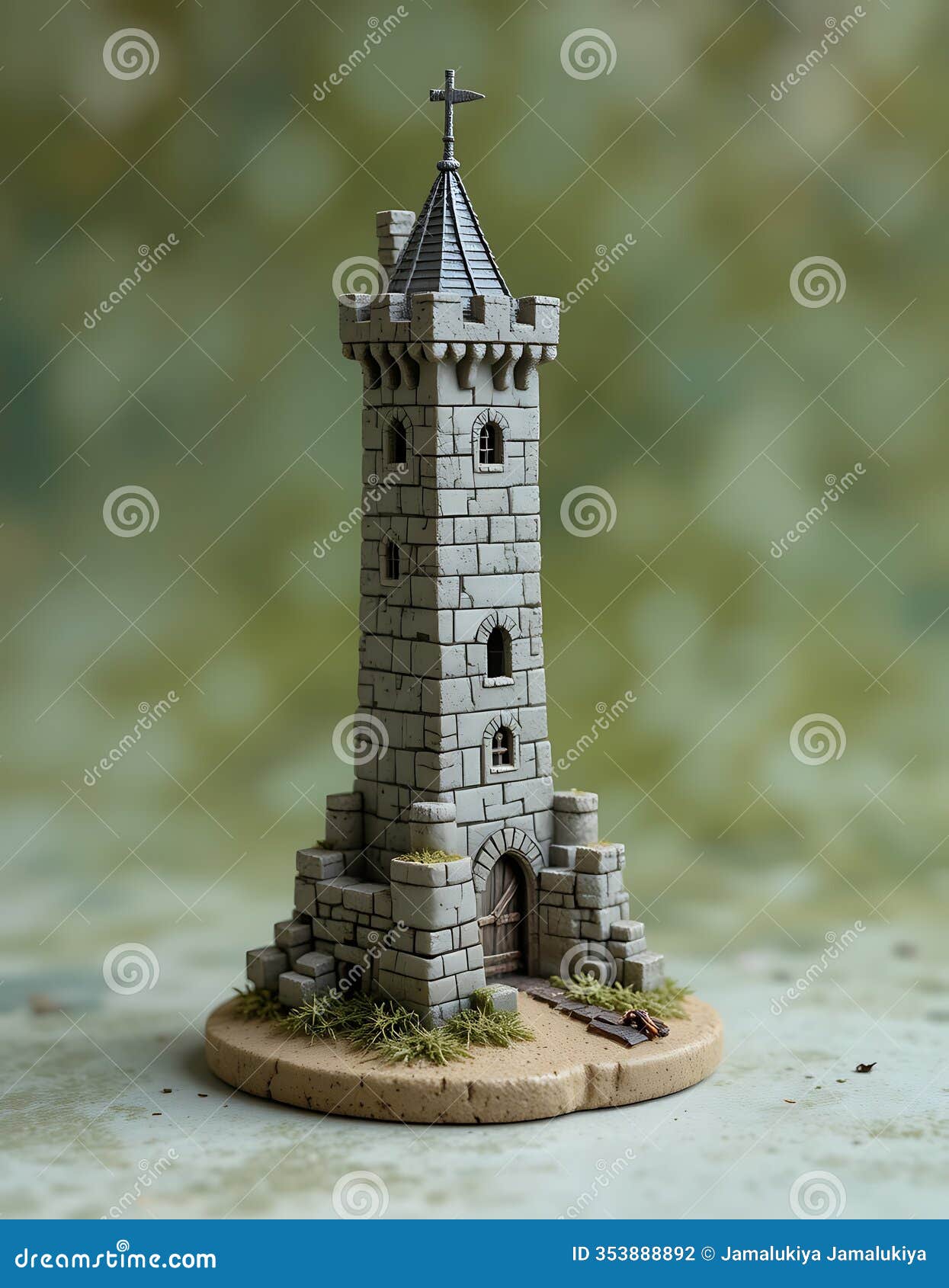 stone watchtower miniature: a rustic, hand-painted medieval scene