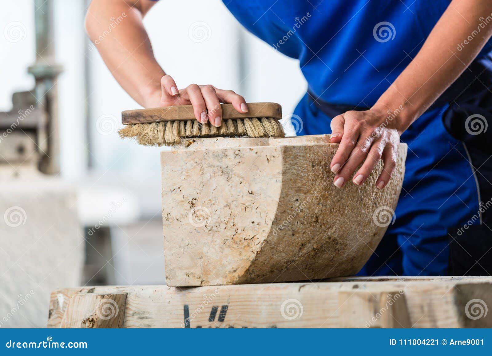 Stonemason Brushing Stone Dust Off Workpiece Stock Image Image of career, caucasian 111004221