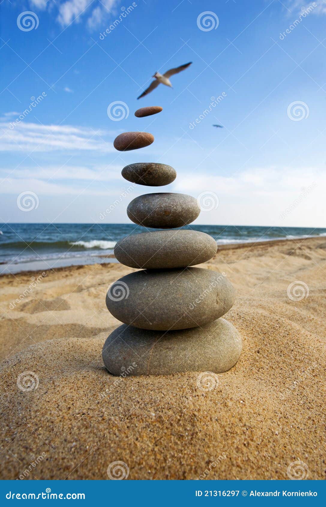 Stones Balanced and Fly in Zen Style. Stock Image Image of pebbles