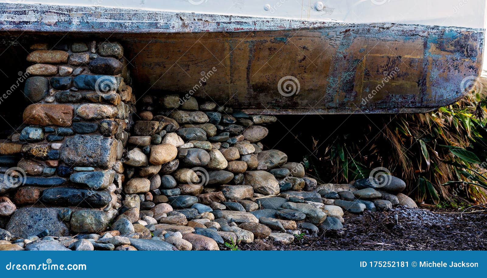 Stones Supporting an Old Boat Hull on Land Stock Image Image of