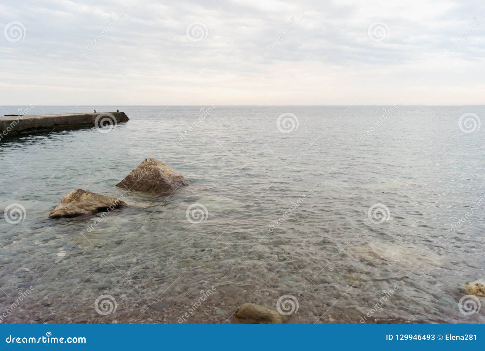 Stony Coast And Breakwater In The Black Sea Stock Image - Image of