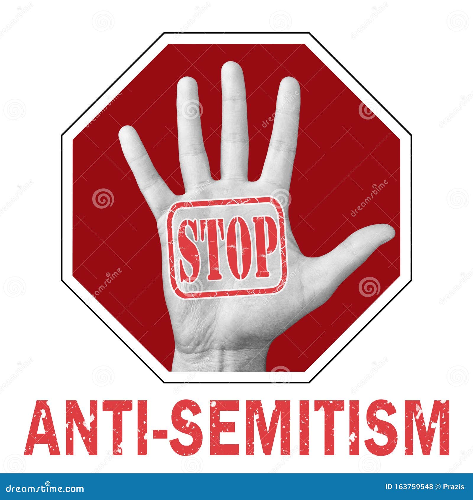stop anti-semitism conceptual . open hand with the text stop anti-semitism