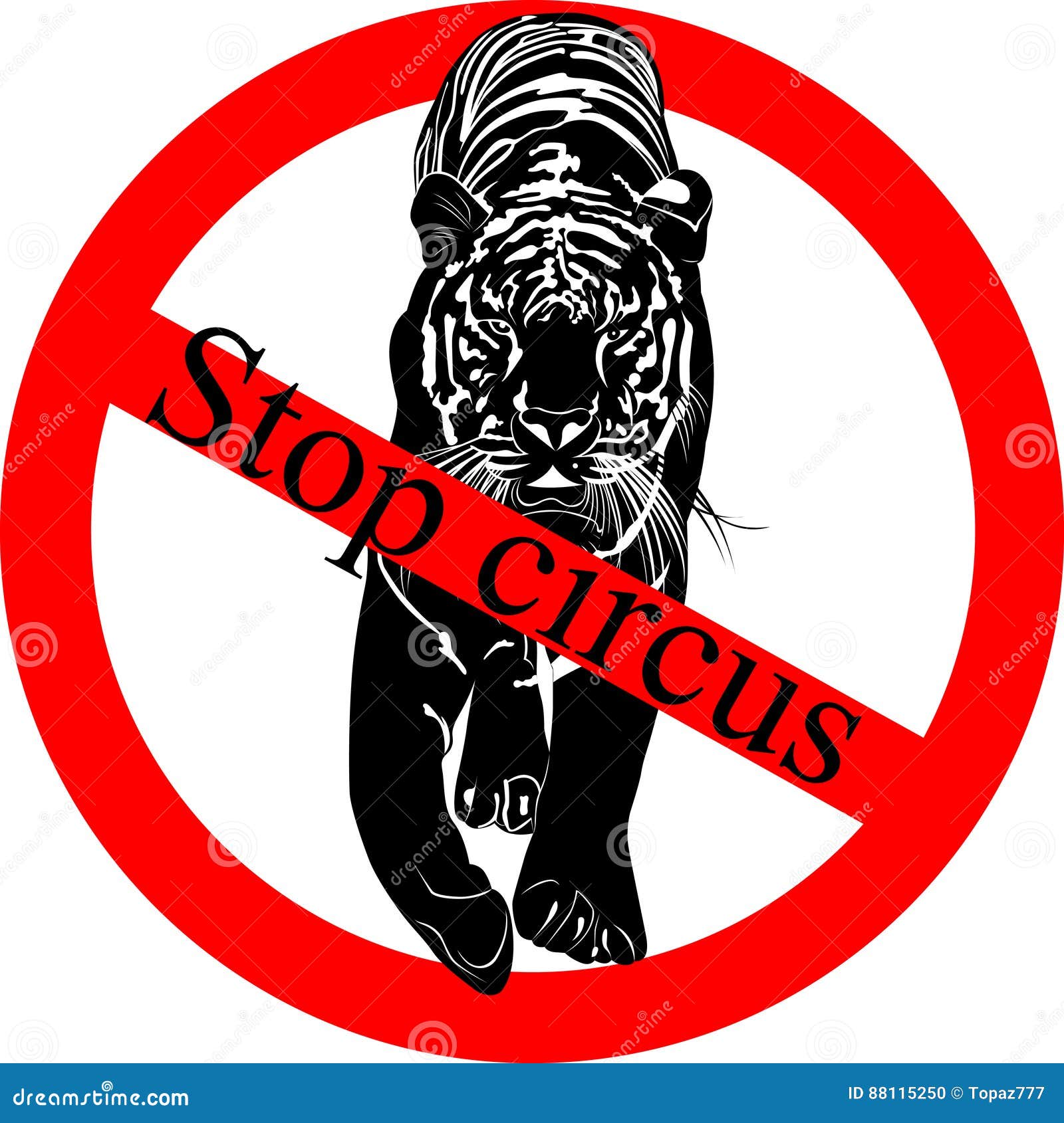 Stop Circus. Say NO! To Animals in Circuses. Tiger Stock Vector