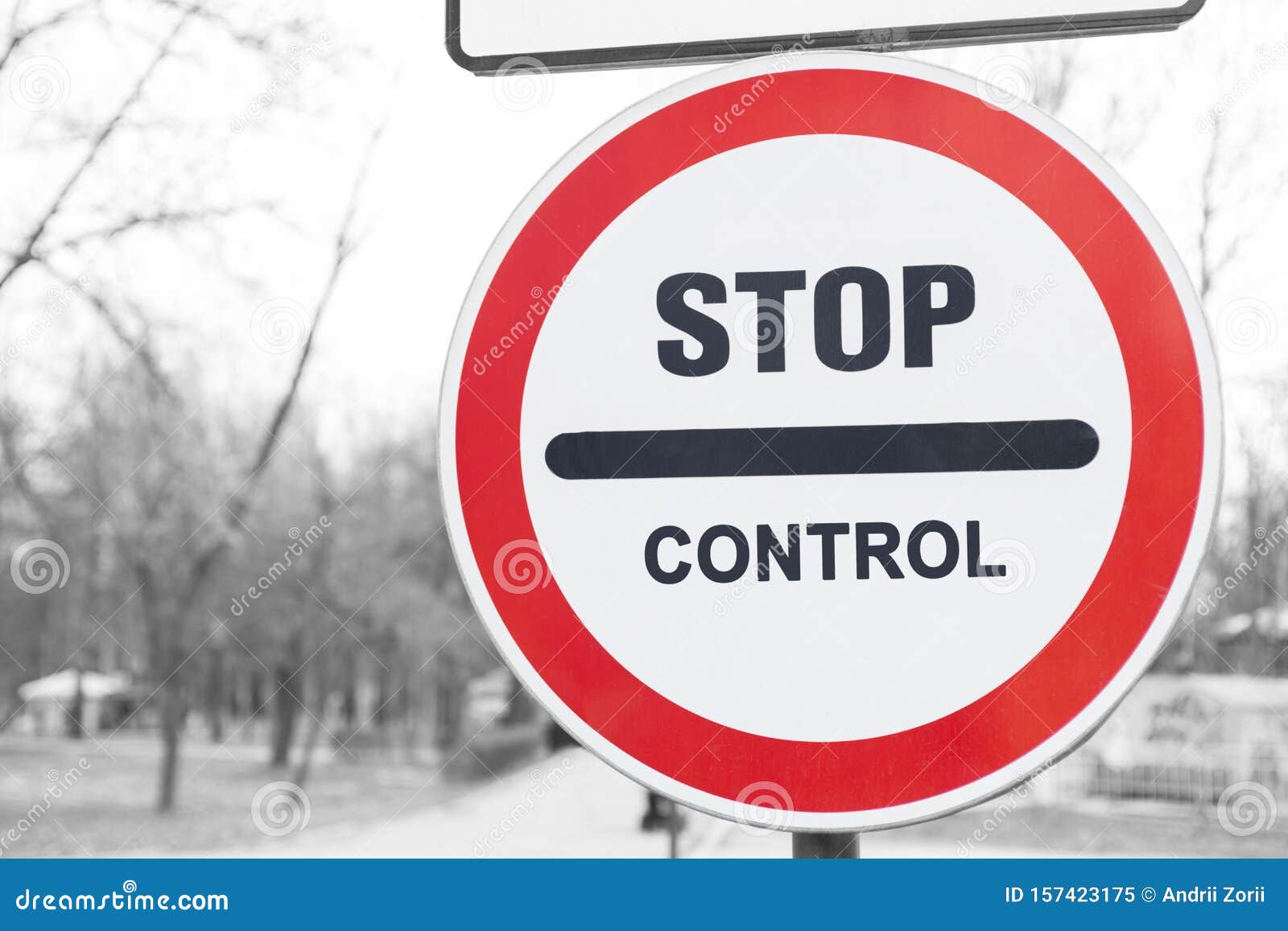 Stop Control Sign in Front. Red Stop Road Sign Stock Image Image of