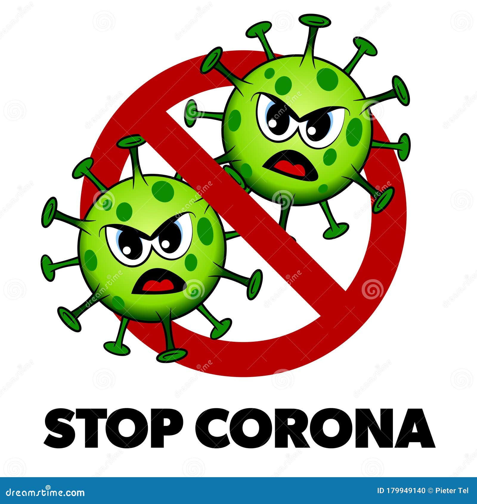 stop corona cartoon style sign, angry covid-19