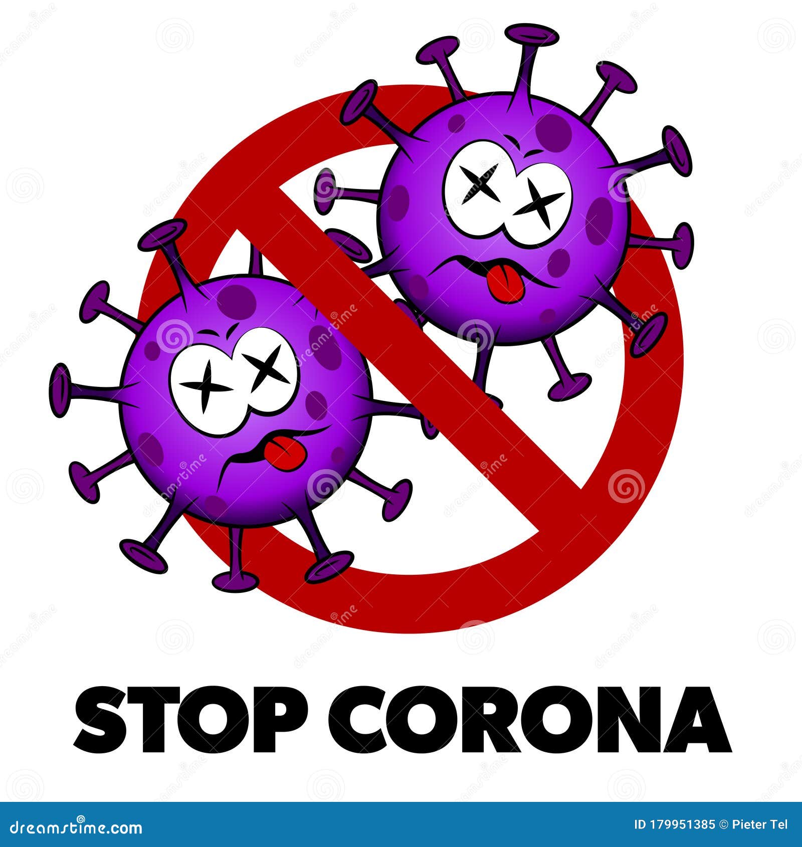 stop corona cartoon style sign, dead covid-19