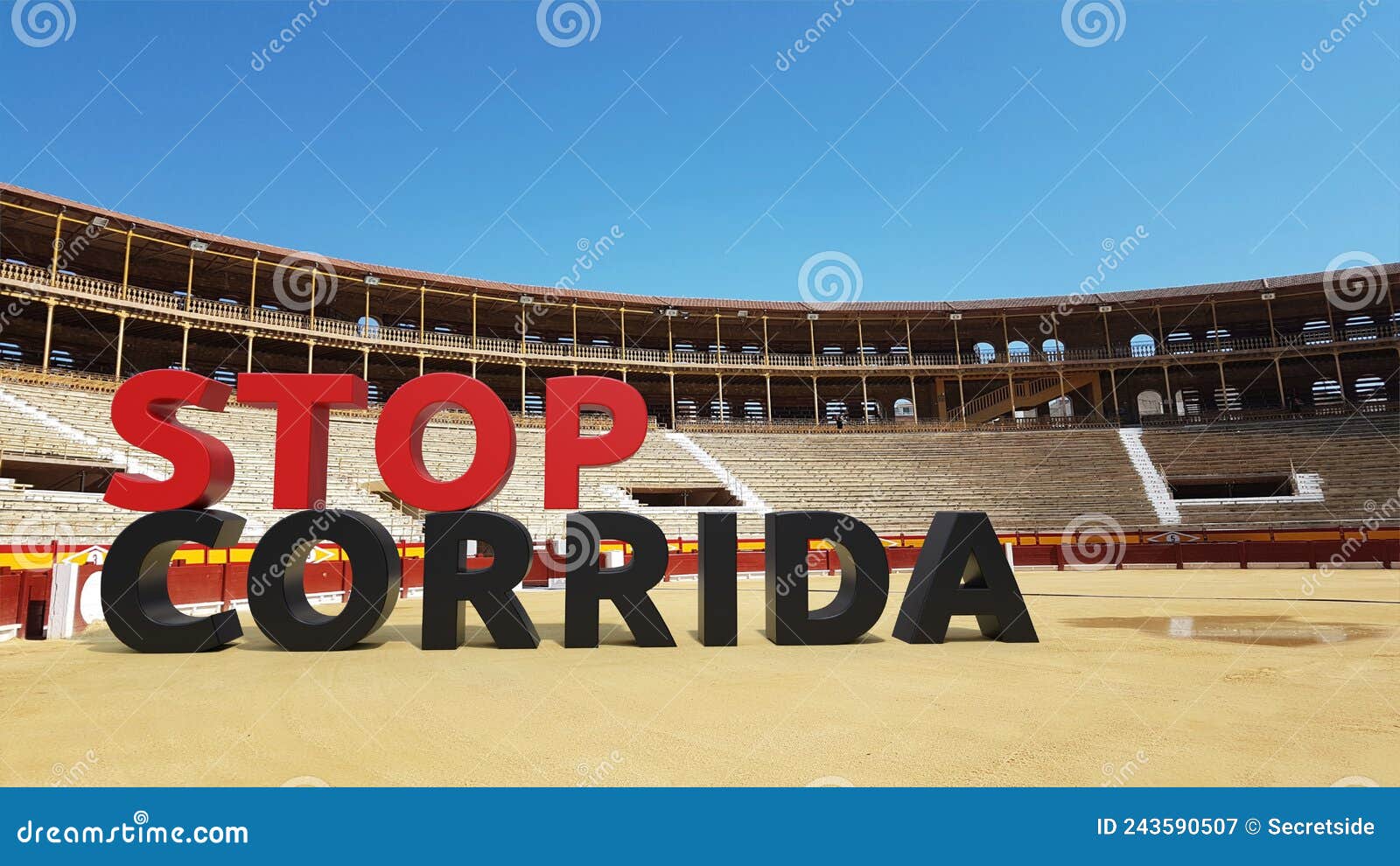 stop corrida words in 3d in a real arena