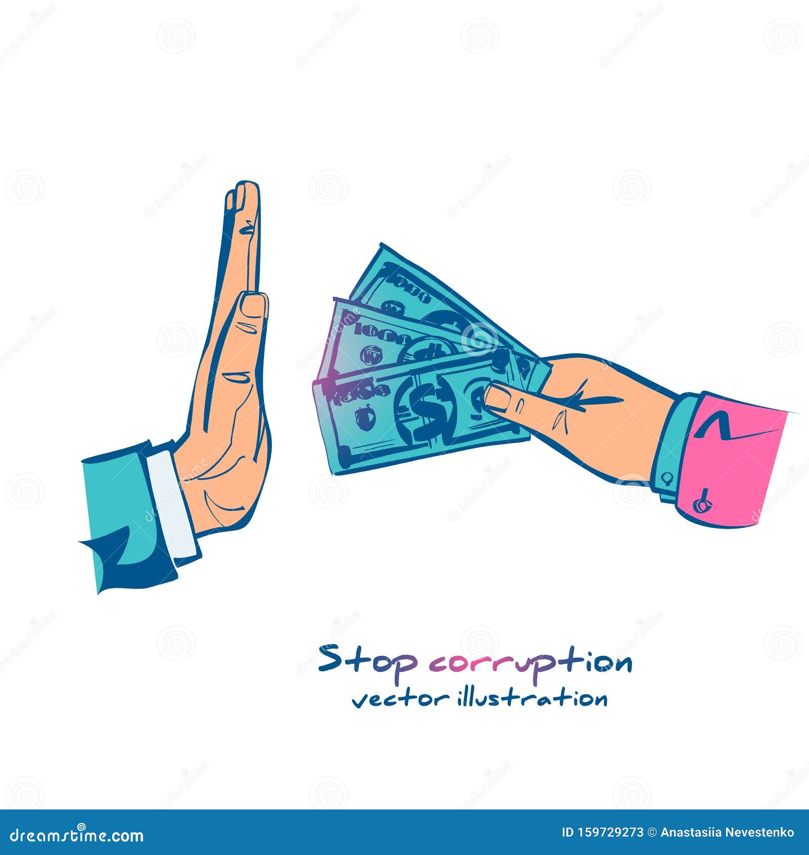 Stop Corruption Sketch Icon. Vector Illustration, Flat Design Style