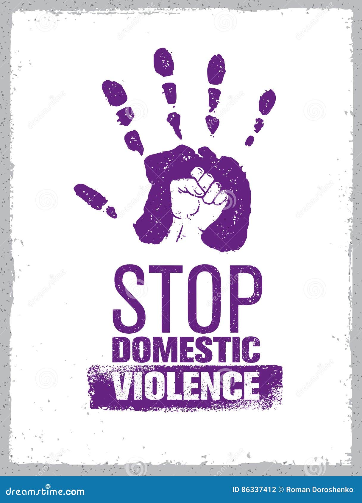 stop domestic violence stamp. creative social    concept. hand print with fist inside grunge icon.