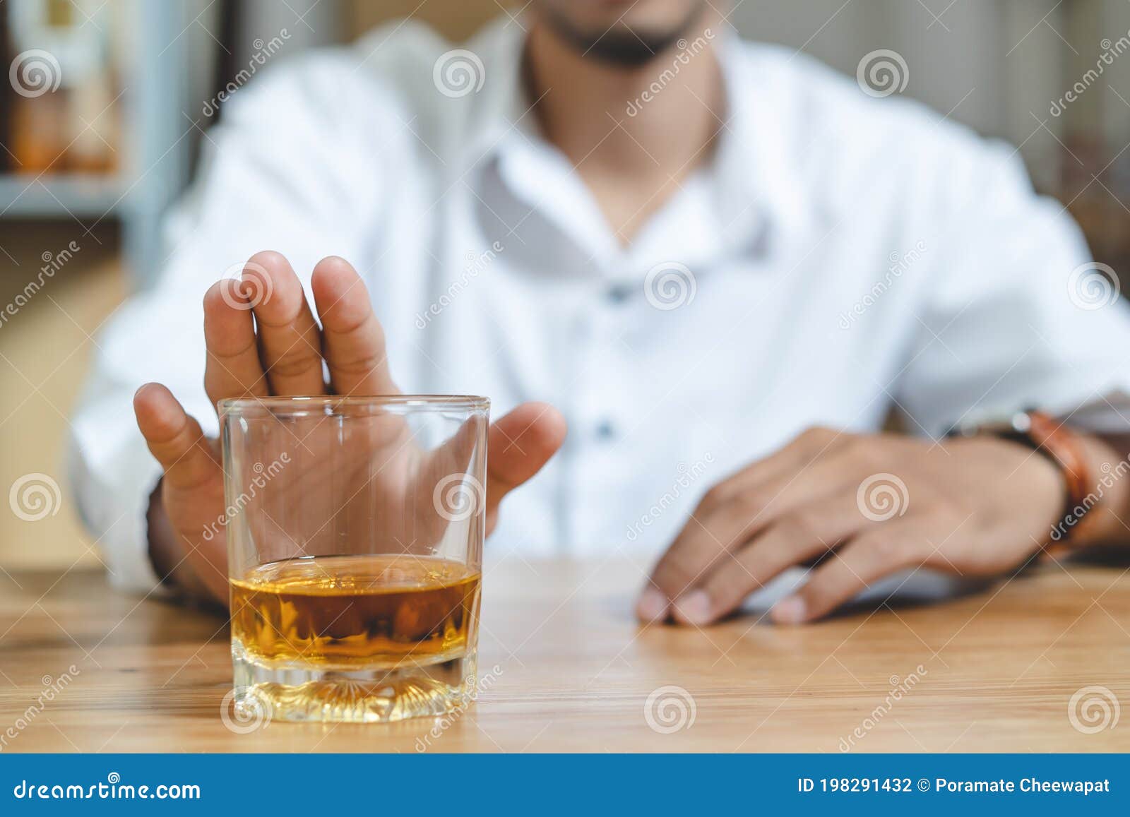Stop Drunk. Person Push the Glass of Alcohol Off Stock Photo Image of