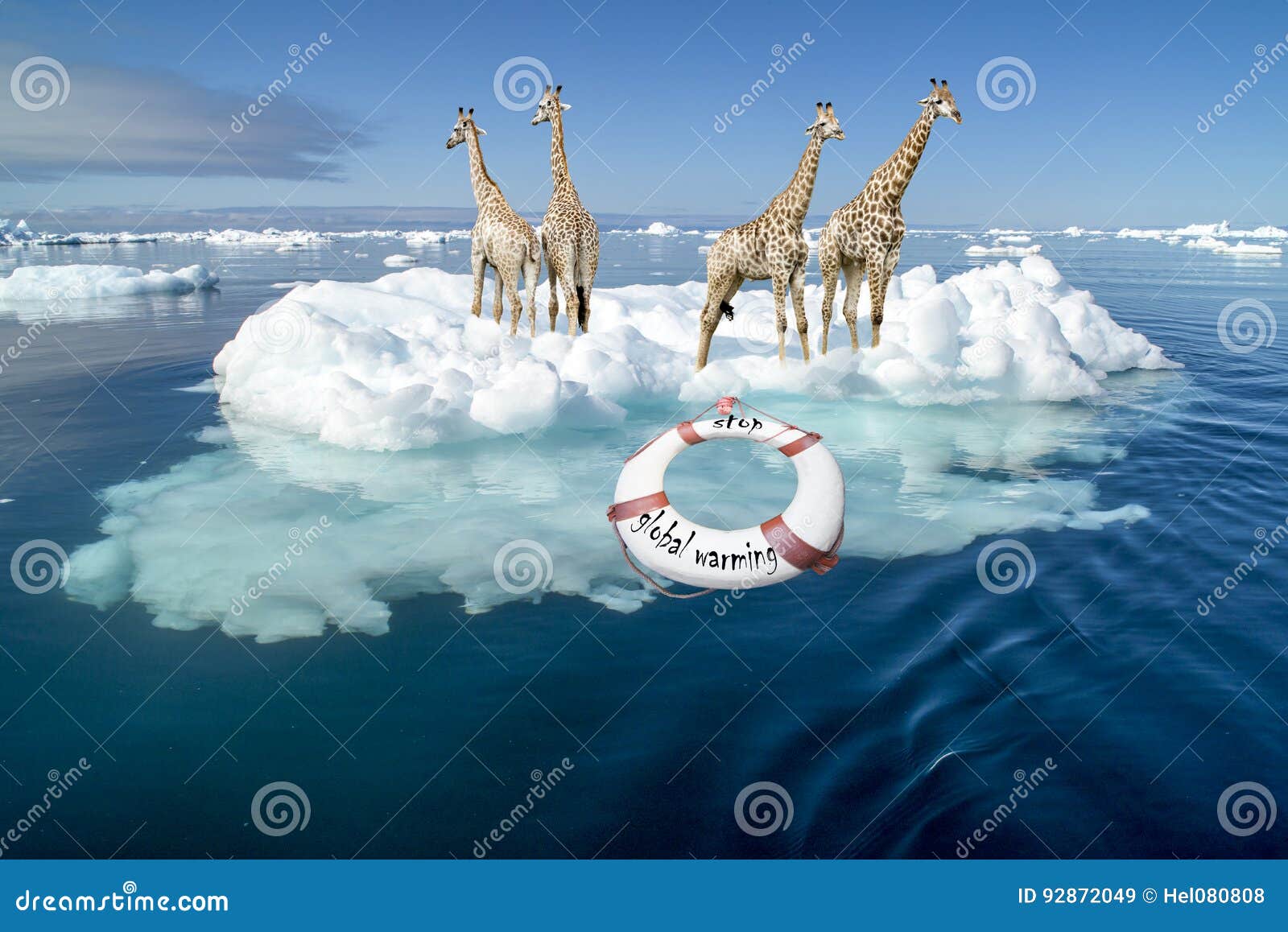 world climate changes - giraffes on iceberg - 