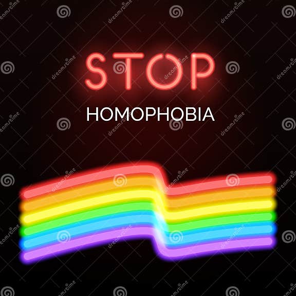 Stop Homophobia Card Vector Neon Lgbt Flag Stock Vector Illustration Of Banner Neon 98090413