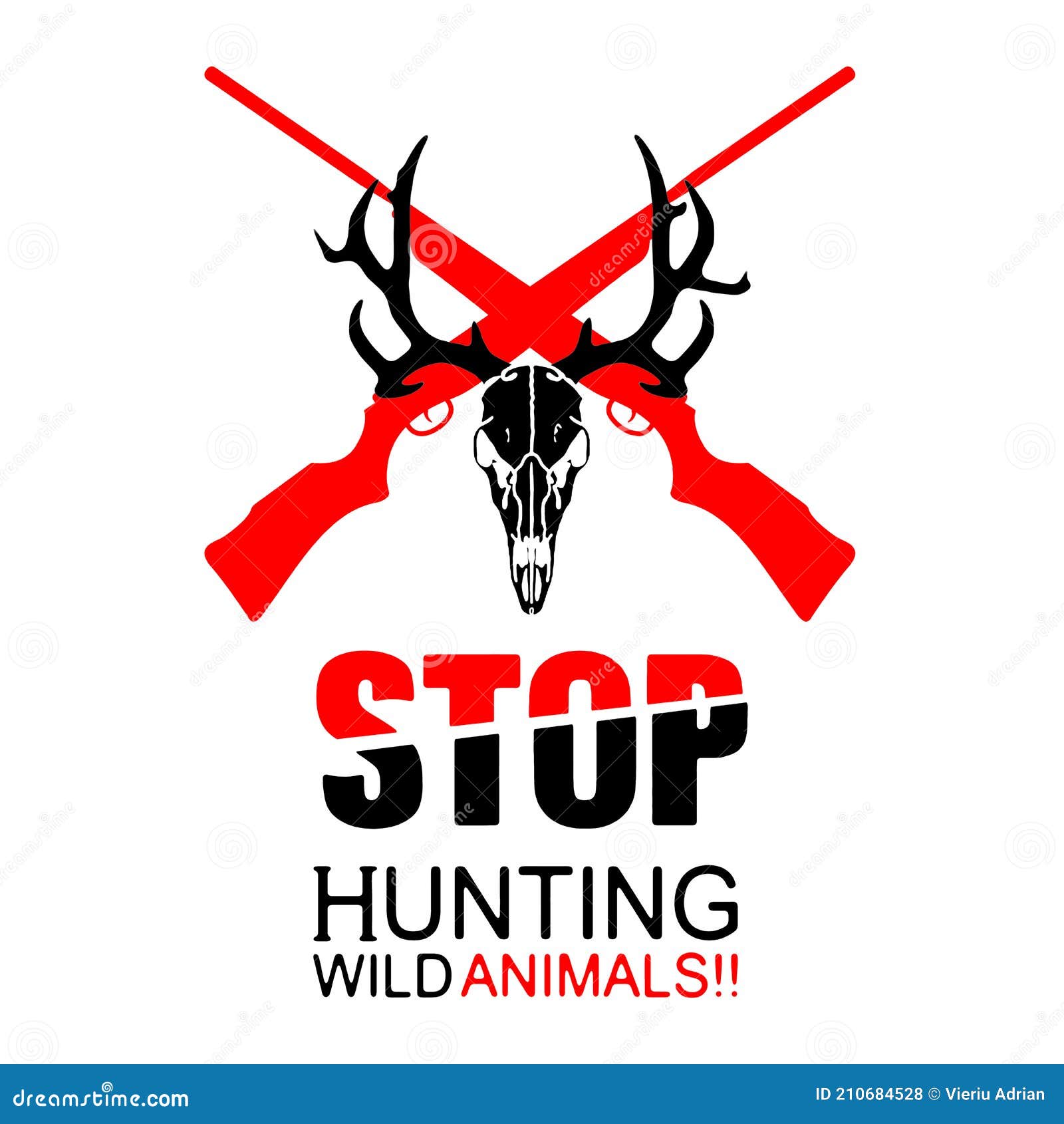STOP Hunting Wild Animals X , DEER SKULL , Hunting Weapons Silhouette  Horror Stock Illustration - Illustration of hunting, rabbit: 210684528