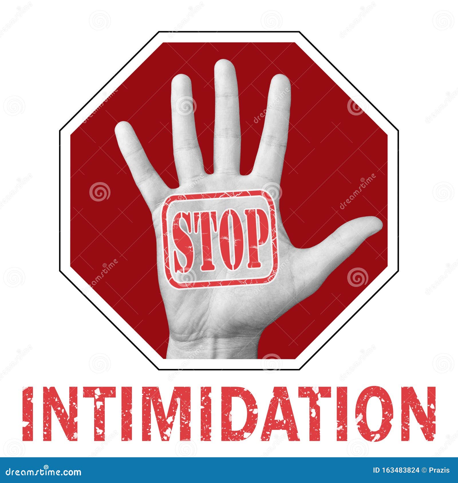 stop intimidation conceptual . open hand with the text stop intimidation