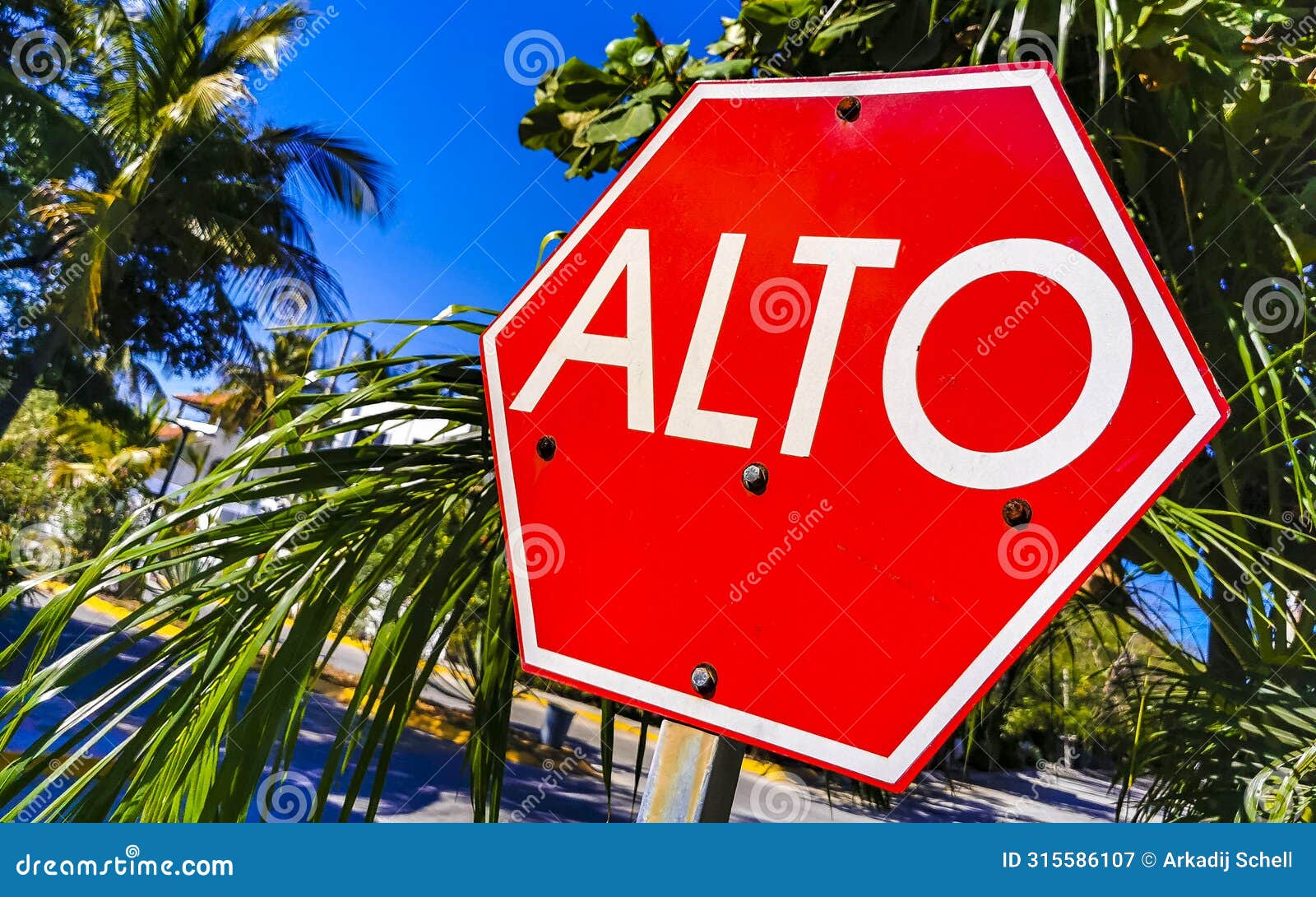 stop sign alto in spanish in puerto escondido mexico