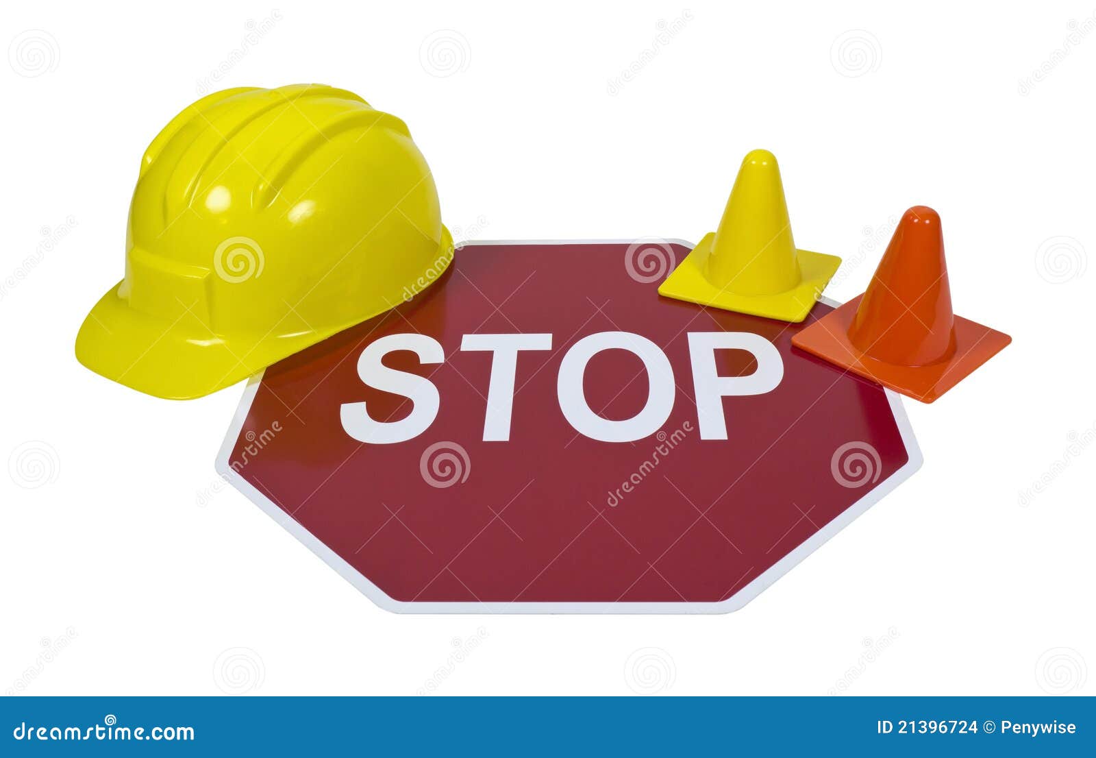Stop Sign with Hard Hat and Safety Cones Stock Photo Image of cones