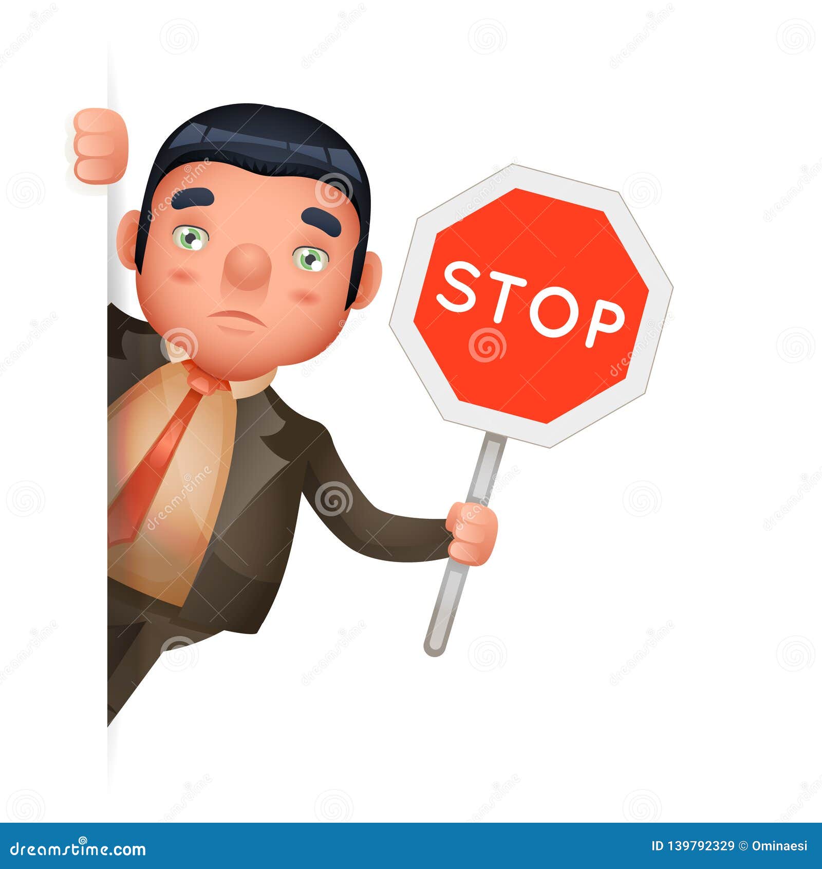 Stop Sign Hold in Hand Businessman Look Out Corner Cartoon Character Design  Isolated Vector Illustration Stock Vector - Illustration of icon, object:  139792329