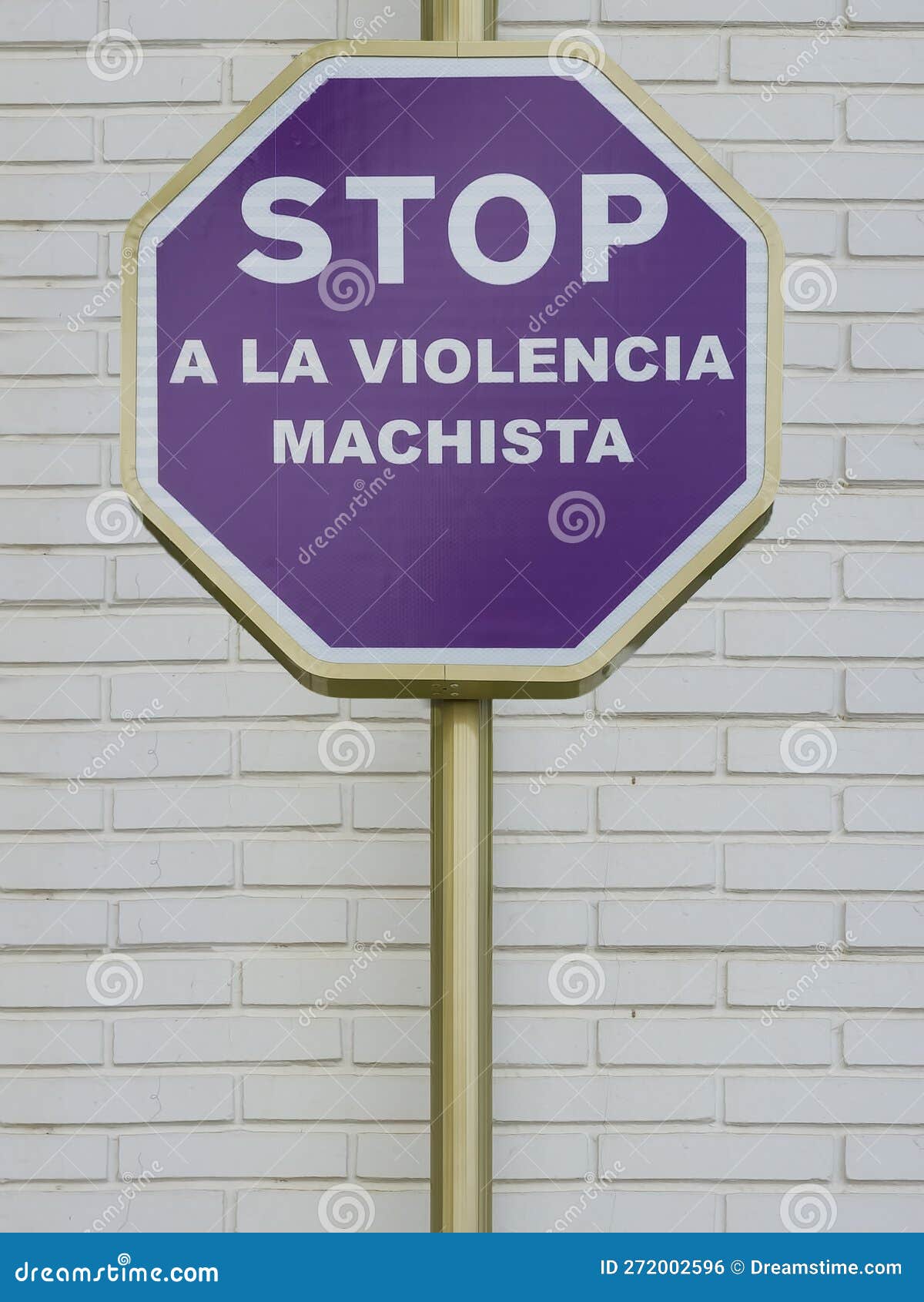 stop sign with purple background and the message written in spanish stop violence against women (stop a la violencia machista