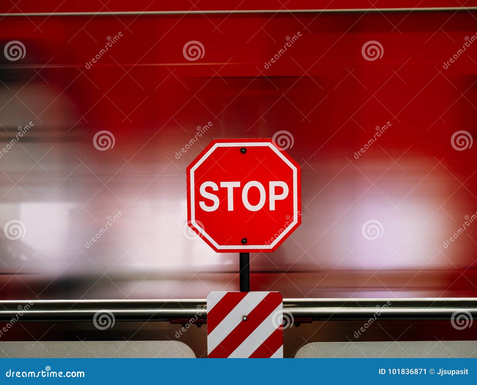 Stop Sign in Red Against Moving Train Blurry Stock Image Image of table, walking 101836871