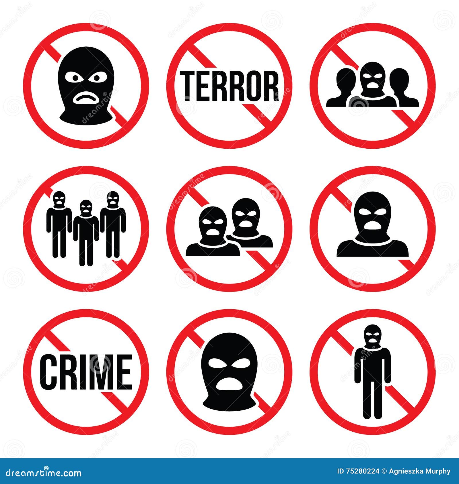 stop terrorism, no crime, no terrorist group warning signs