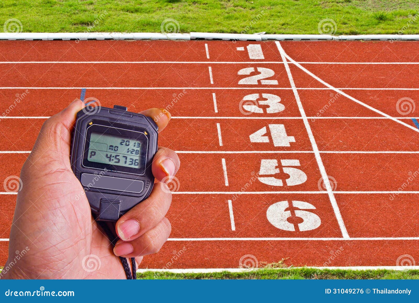Stopwatch in Athletics Field Stock Photo Image of hand, button 31049276
