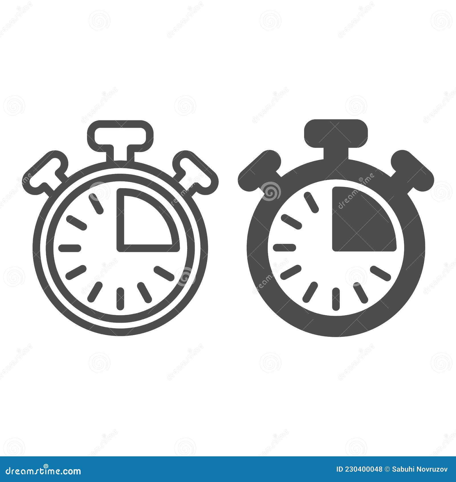 Stopwatch with Buttons, 15 Seconds, Timer, Chronometer Line and Solid