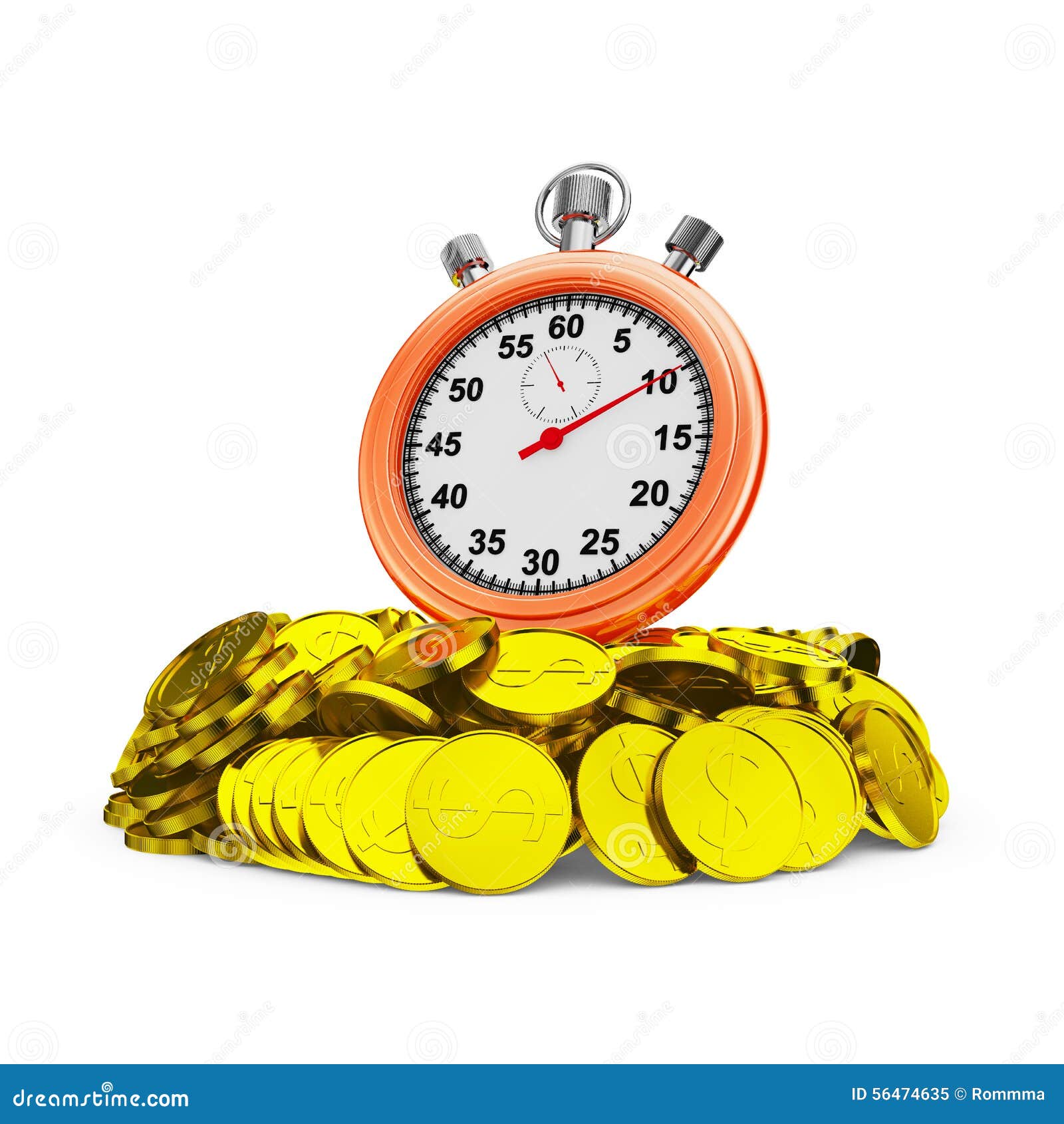 Stopwatch on coins stock illustration. Illustration of gold 56474635