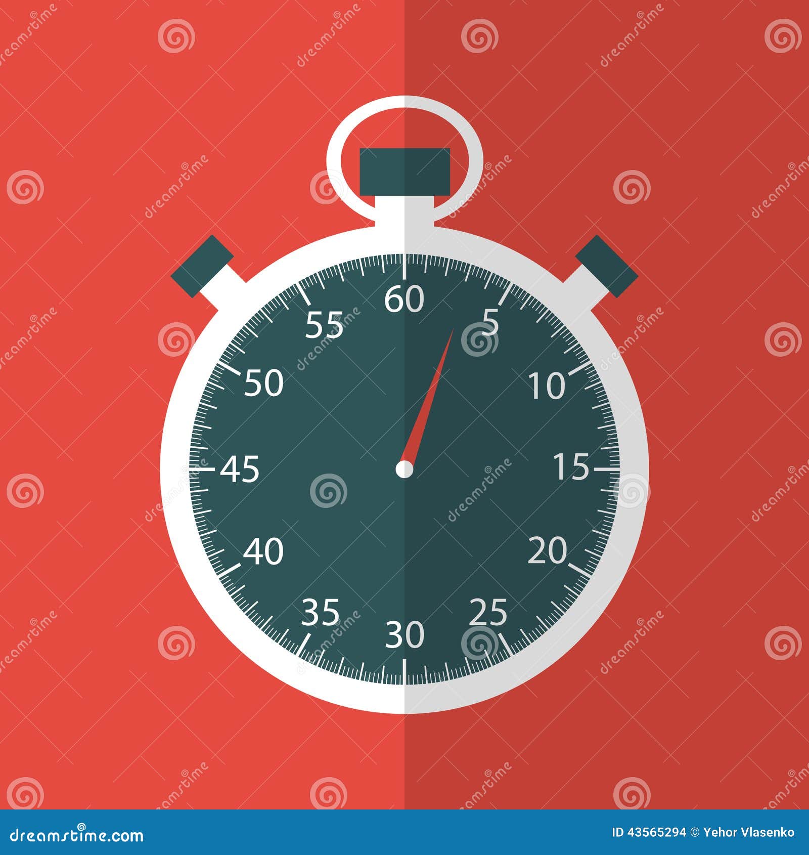 Stopwatch in Flat Design on Red Background Stock Vector Illustration