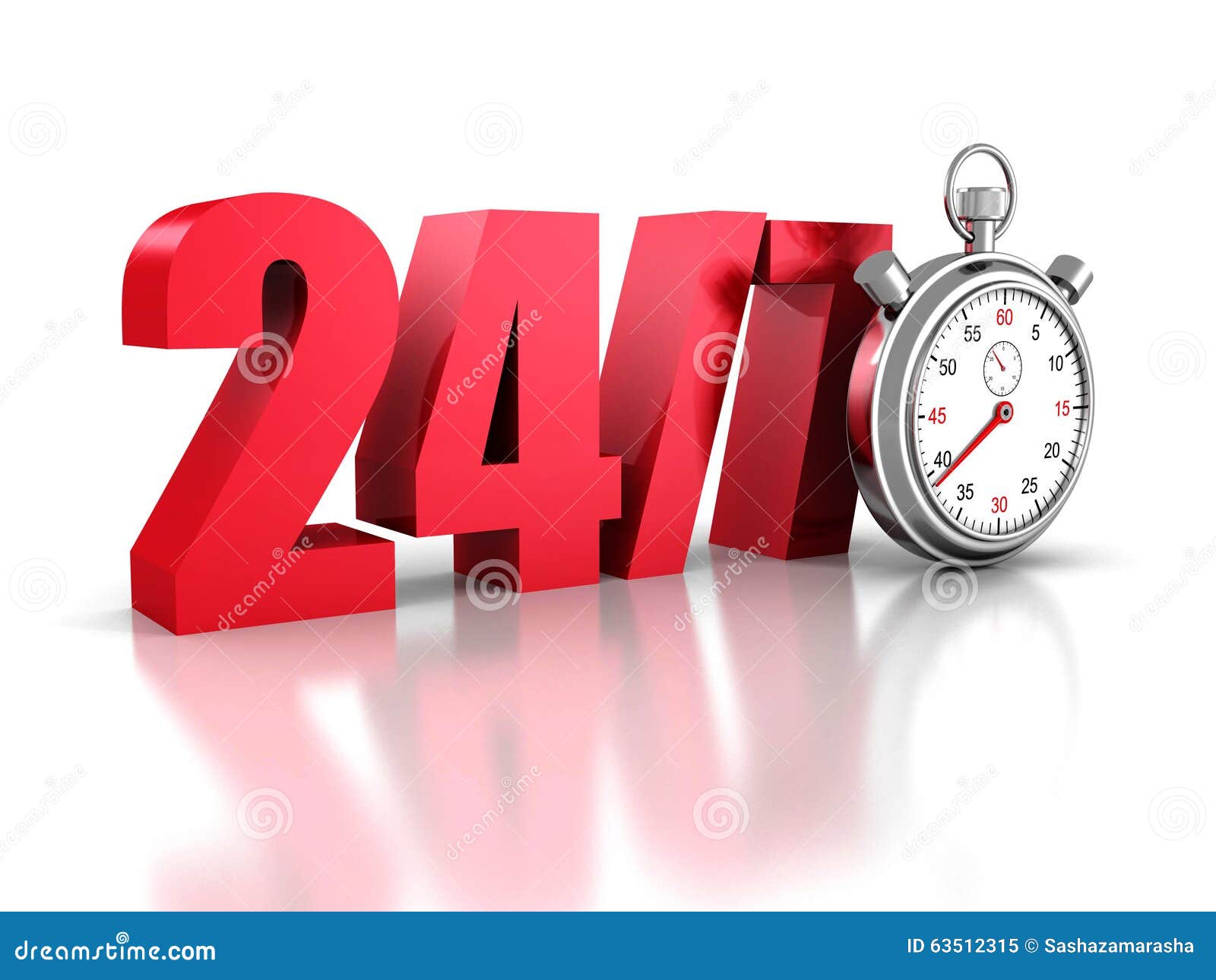 Stopwatch with the Numbers 24 and 7. always Available. Stock