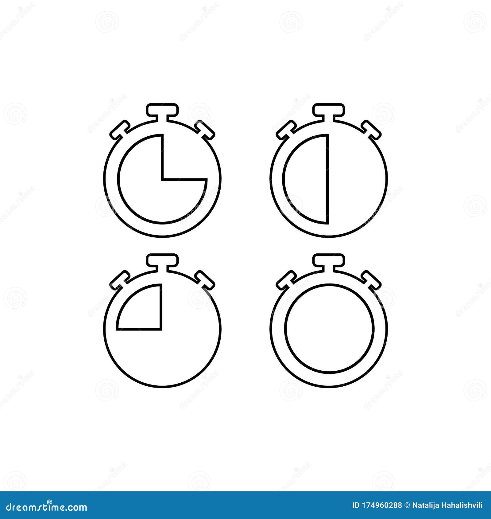 Stopwatches Line Icons Set. Vector Illustration in Modern Flat Stock