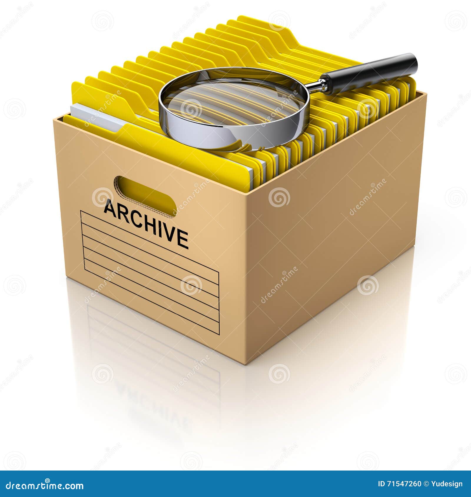 Storage Box with Magnifying Glass and Yellow Folders Stock Illustration ...