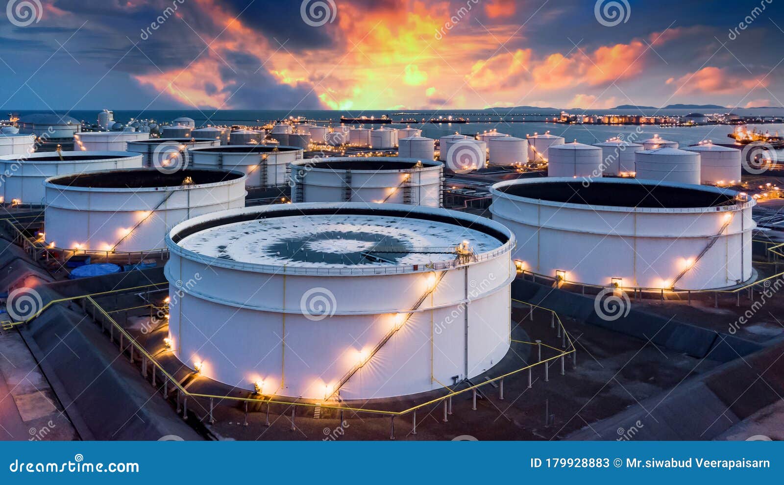 storage of chemical products like oil, petrol, gas, aerial view oil storage tank terminal and tanker, petrol industrial zone,