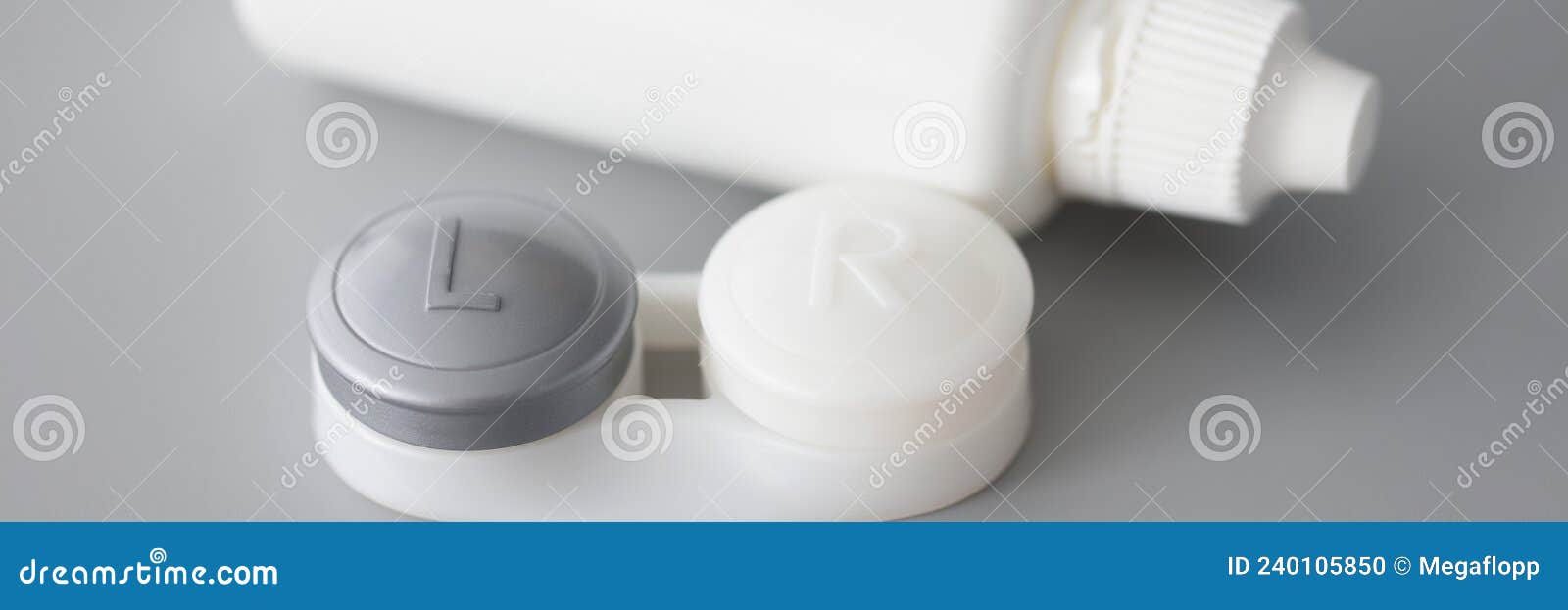 Storage Container for Soft Contact Lenses and Solution Bottle on Table