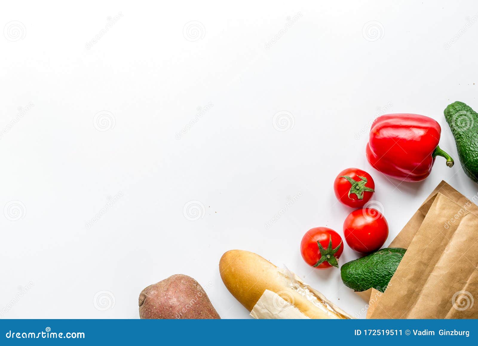 Store Concept With Vegetables And Paper Bag Table Background Top View Mockup Stock Image Image Of Pepper Bread 172519511