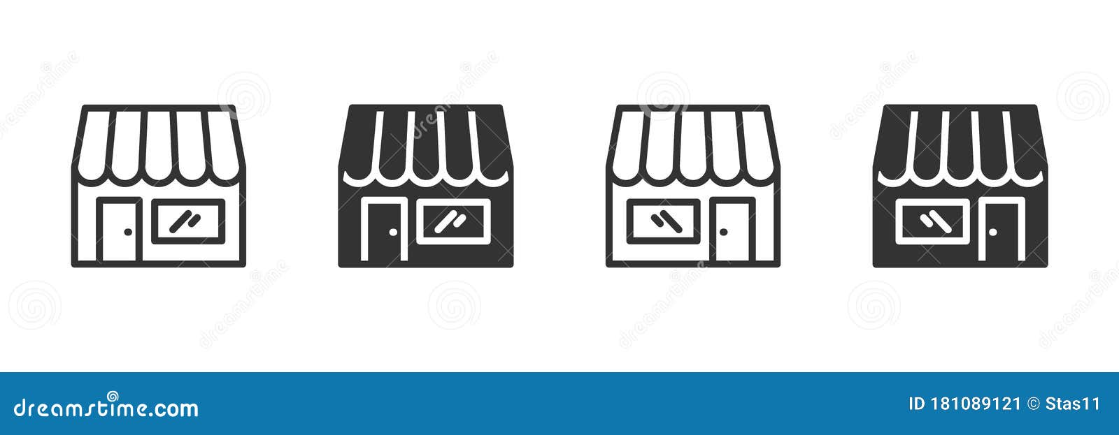 store icons in four different versions in a flat 