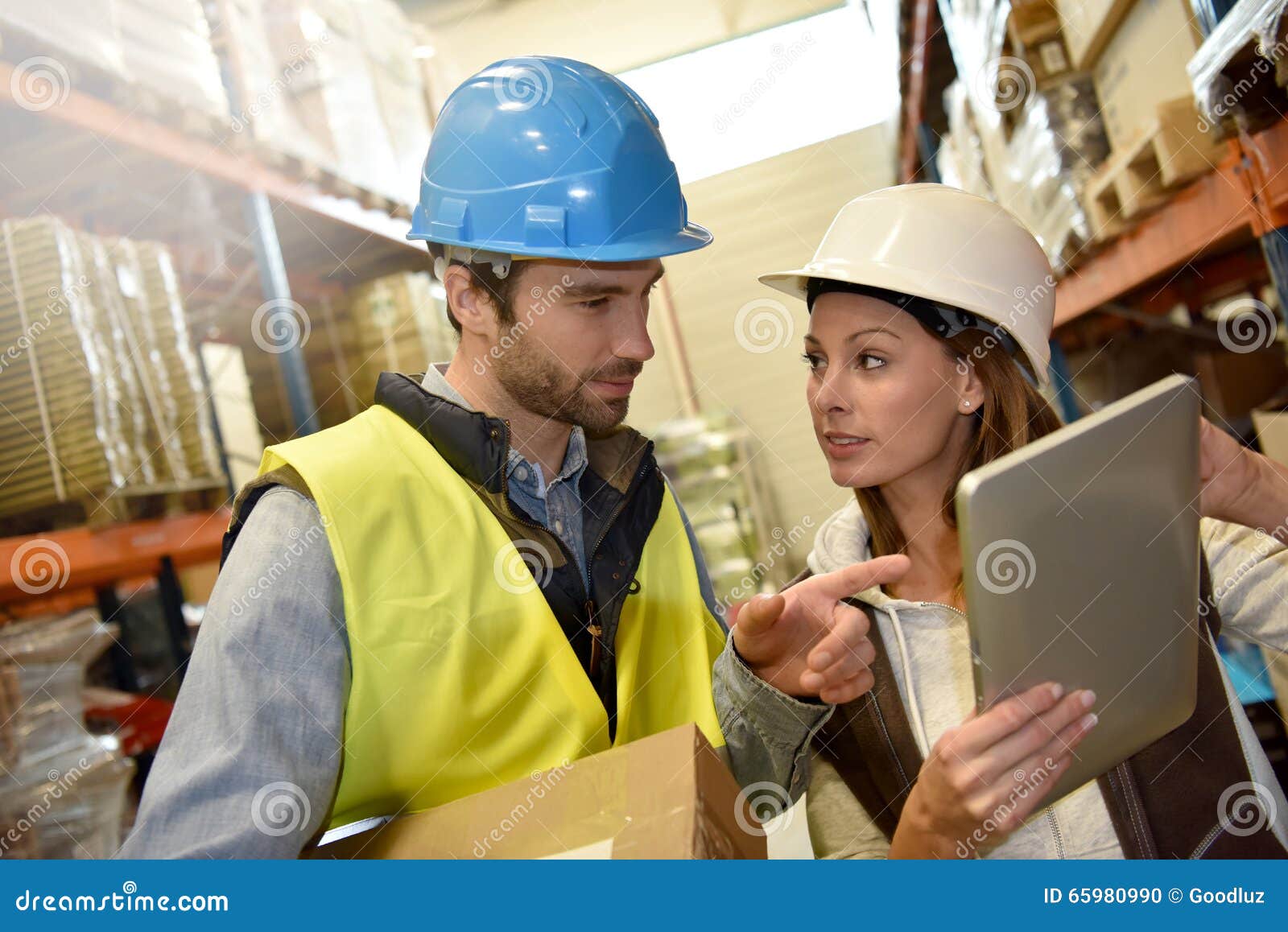 Store Manager with Tablet and Warehouse Worker Stock Photo Image of women, transportation