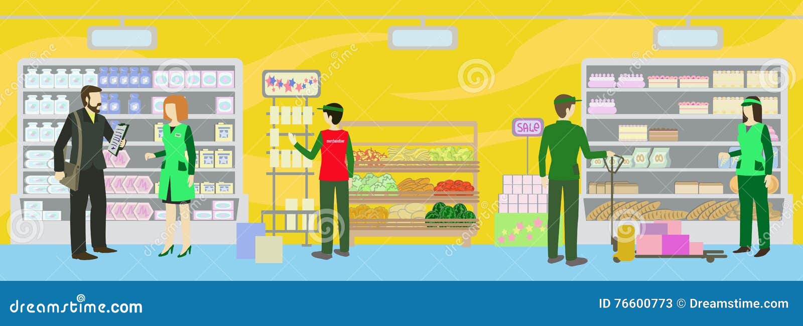 Store Staff Working on the Shopping Room Stock Vector Illustration of
