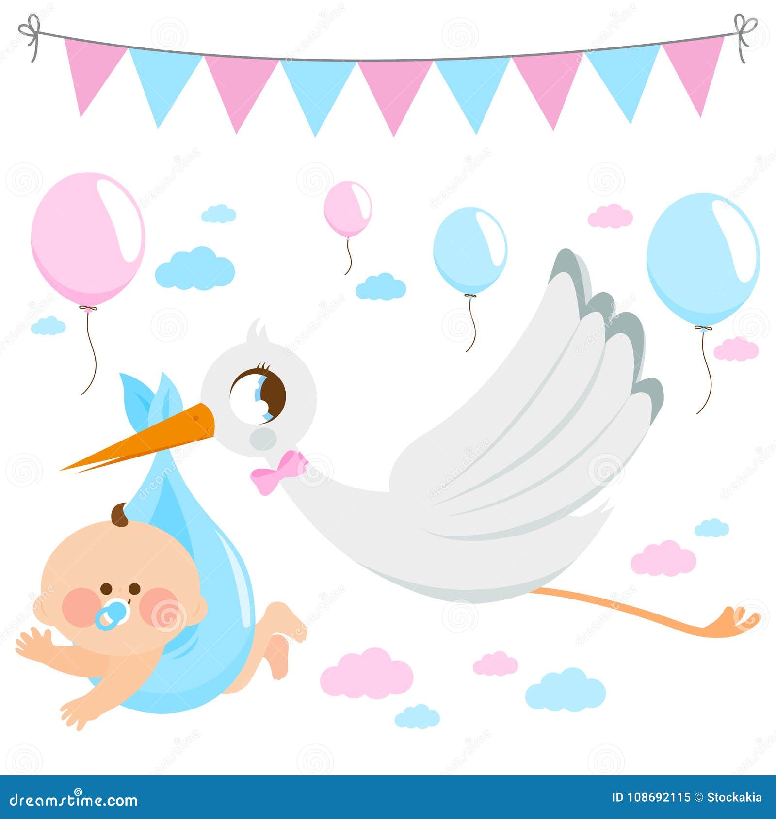 Opgewonden zijn Duiker omvang Stork Delivering a New Baby. Vector Collection Stock Vector - Illustration  of accessories, invitation: 108692115