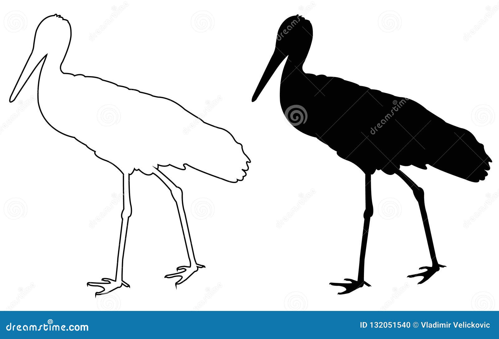 Stork Silhouette Large Waterbird Stock Vector Illustration of bird, white 132051540