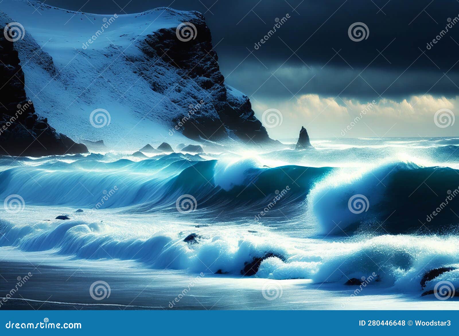 storm on the ocean. beautiful landscape of islandia, norway