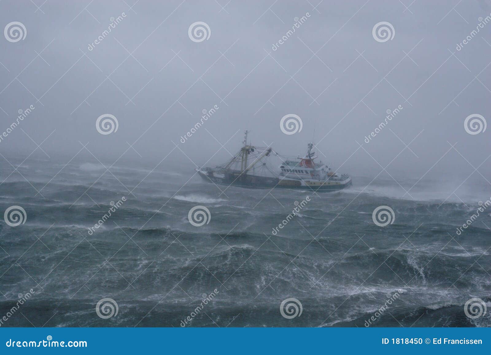 storm,rain and a fishing boat.