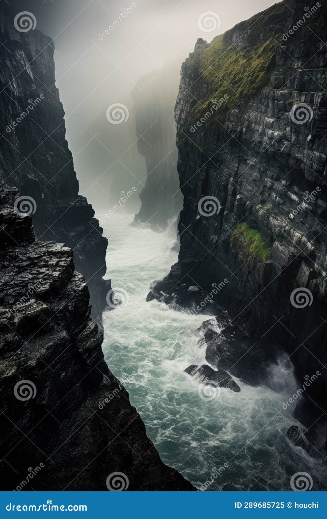 stormy fjords. tides and waves. troubled running river. cape enniberg