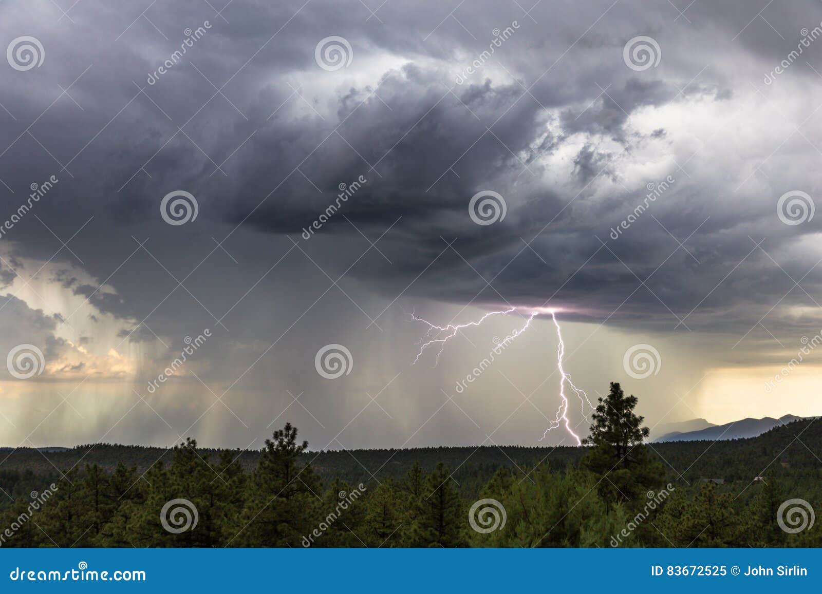 stormy sky with lightning and rain