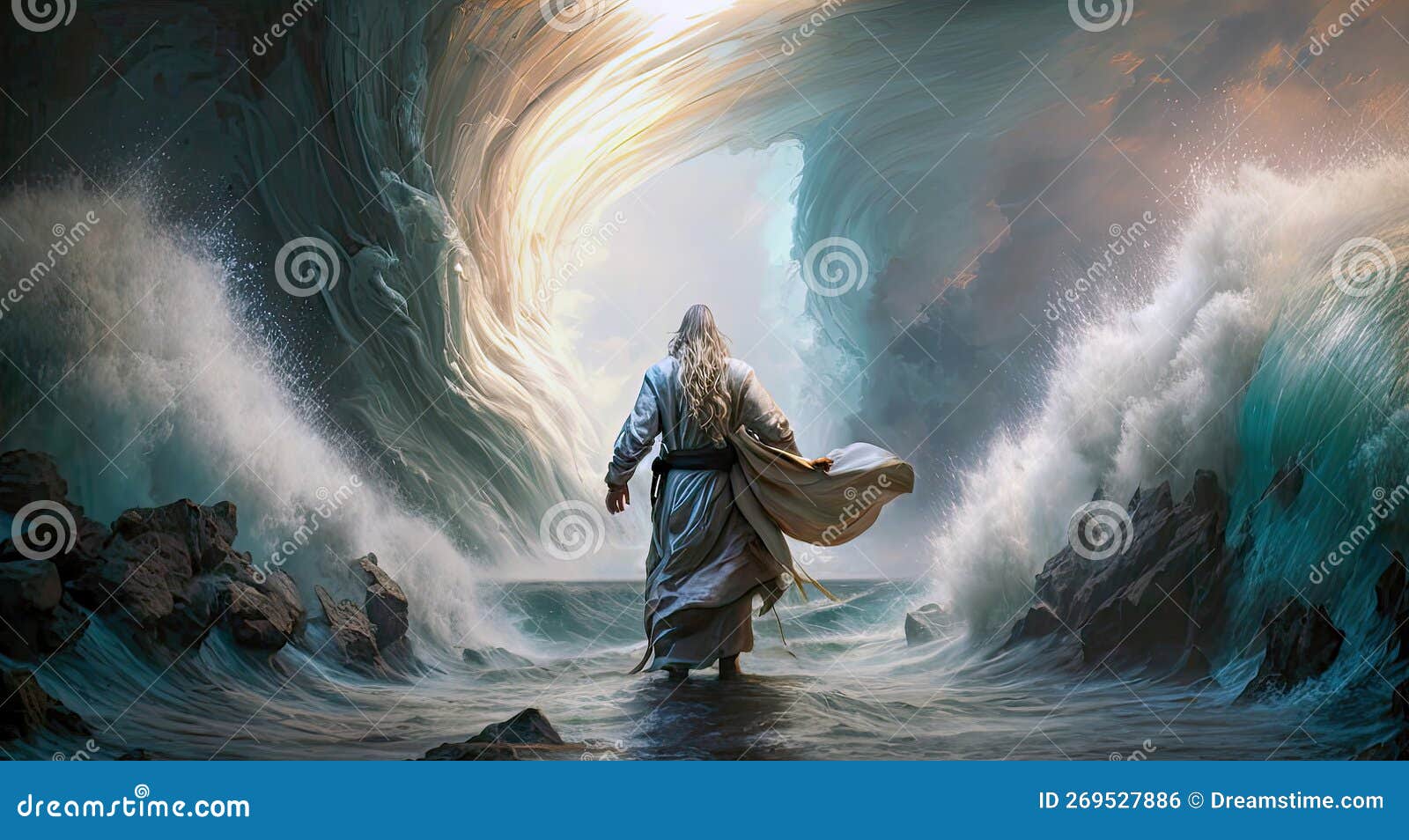 The Story Of Moses Parting The Red Sea. Ai Generated Illustration Stock ...