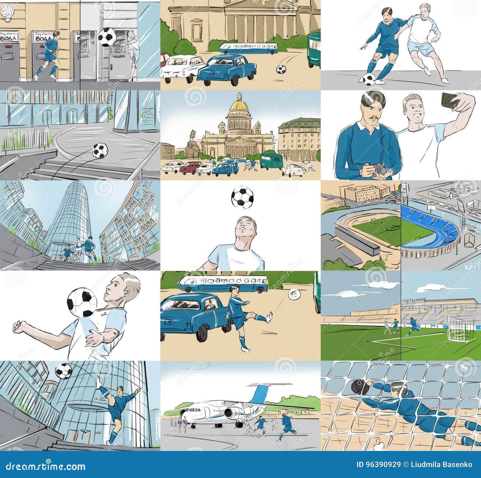 Storyboards with Soccer Players Stock Illustration Illustration of