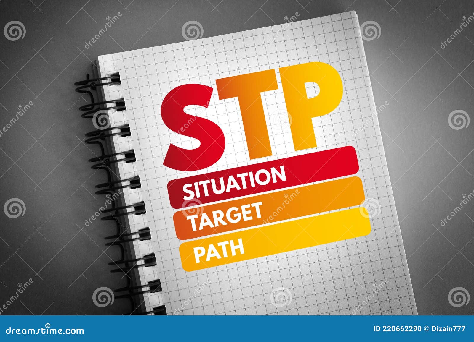 STP Situation Target Path Acronym on Notepad, Business Concept