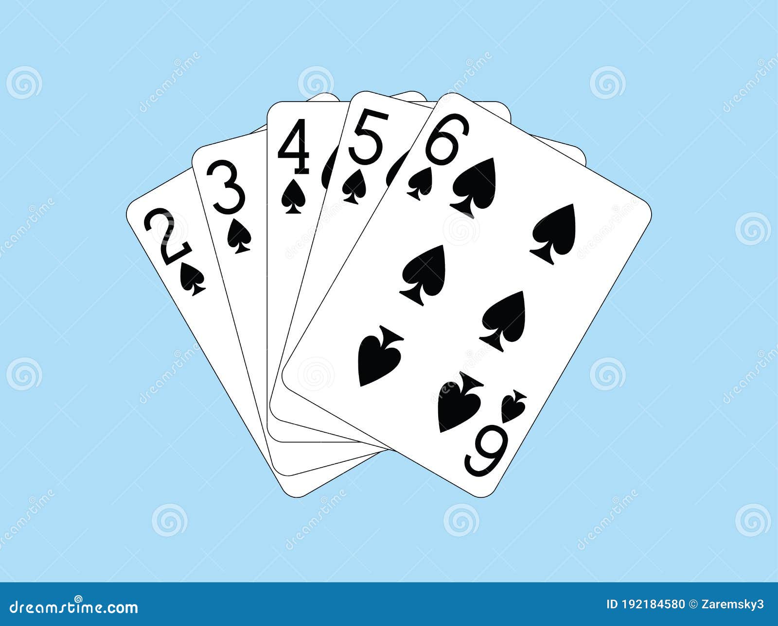 Straight Flush of Spades Two To Six Playing Cards Stock Vector