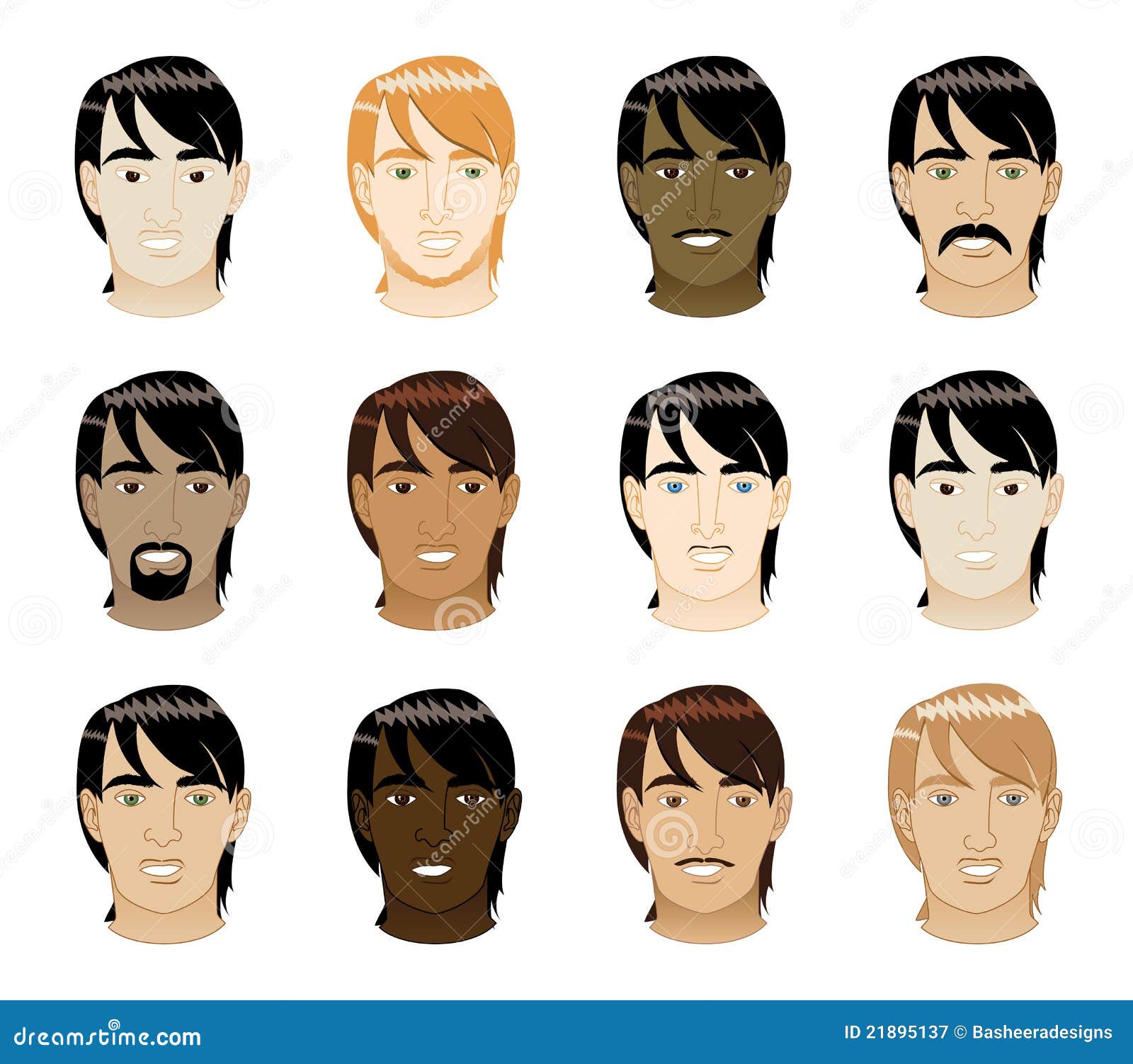 Straight Hair Men Faces stock vector. Illustration of boys - 21895137